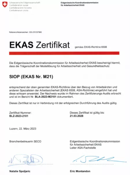 EKAS Zertifikat SIOP Modelllösung